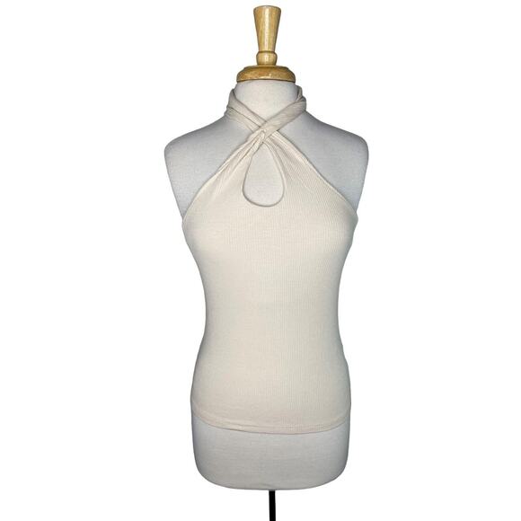 HEARTLOOM NEW Twist Tana Ribbed Halter in Ecru Beige Size Medium Tank Sleeveless - Picture 1 of 8